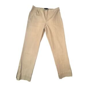 Lafayette 148 Kaki Straight Leg Pants, Ankle Zipper Flat Front Side Zip Pockets